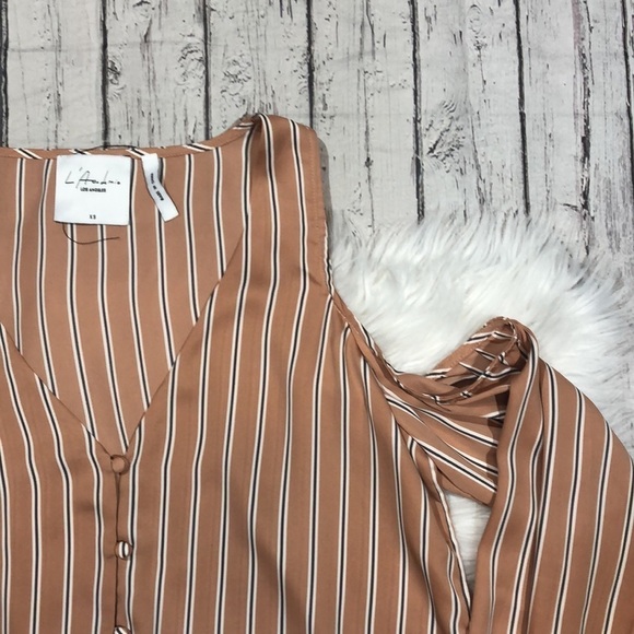 CLEARANCE L'Academie V-neck Cold Shoulder Striped Blouse - Picture 9 of 13